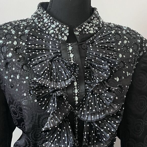 Aussie Austine 2-Piece Suit‎ — black sequin blouse  long skirt 80's Glam Goth - Picture 5 of 10